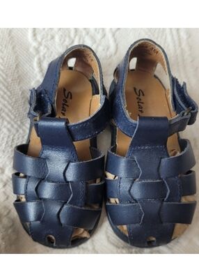 SOLAR SOLES LEATHER FISHERMAN SANDALS "SKIPPER" NAVY STRAP LITTLE KIDS 4 M